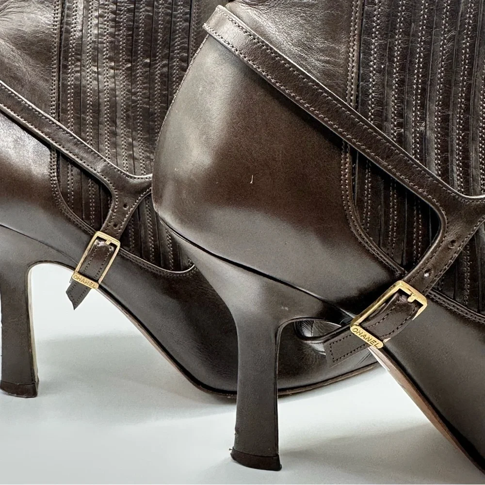 Chanel | Brown Leather Ankle Boots | 36.5 EU